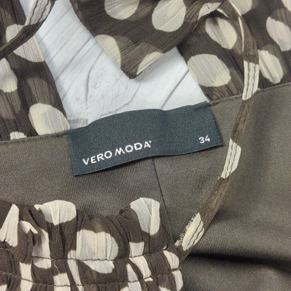 Women Summer Dress VERO MODA Halter Neck Sleeveless Mini Polka Dots Brown/White - Picture 10 of 12